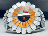 One Of The Most Unique Vintage Native American Zuni Orange Shell Sterling Silver Inlay Bracelet-Nativo Arts