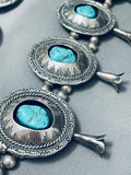 347 Grams Vintage Native American Navajo Turquoise Sterling Silver Squash Blossom Necklace-Nativo Arts
