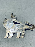 Adorable Vintage Laguna/ Native American Hopi Sterling Silver Cat Pin/ Pendant-Nativo Arts