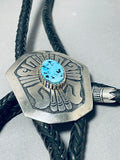 Important Huge Thomas Singer Vintage Native American Navajo Turquoise Sterling Silver Bolo Tie-Nativo Arts
