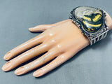 137 Gram Vintage Native American Navajo Yellow Jasper Sterling Silver Heart Bracelet