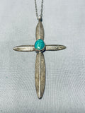 Superb Vintage Native American Navajo Carico Lake Turquoise Sterling Silver Cross Necklace-Nativo Arts