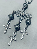 One Of A Kind Vintage Native American Navajo Sterling Silver Cross Necklace-Nativo Arts