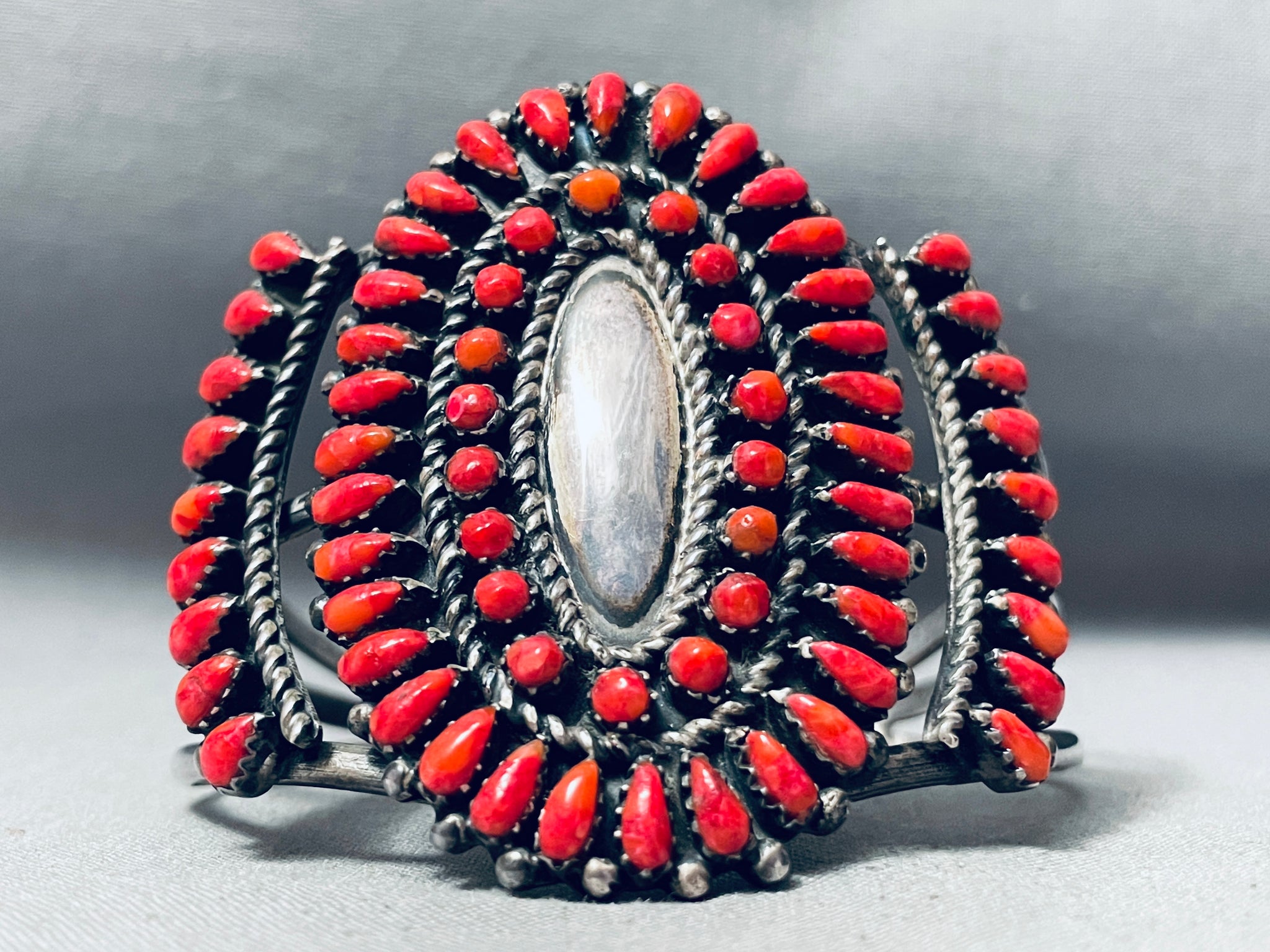 navajo ZUNI ターコイズ コーラル 925 トップ フラワー Detailed Vintage Native American Navajo Turquoise Coral Sterling