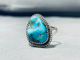 Authentic Vintage Native American Navajo Pilot Mountain Turquoise Sterling Silver Ring-Nativo Arts