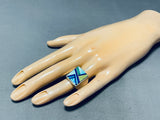 Very Rare!! Vintage Santo Domingo Turquoise Inlay Sterling Silver Ring-Nativo Arts