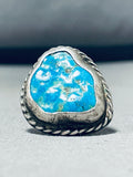 Best Vintage Native American Navajo Blue Gem Turquoise Sterling Silver Ring-Nativo Arts
