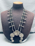 Authentic Native American Navajo Sterling Silver Coin Squash Blossom Necklace-Nativo Arts