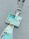 Maiden Of Turquoise Native American Navajo Inlay Sterling Silver Kachina Necklace-Nativo Arts