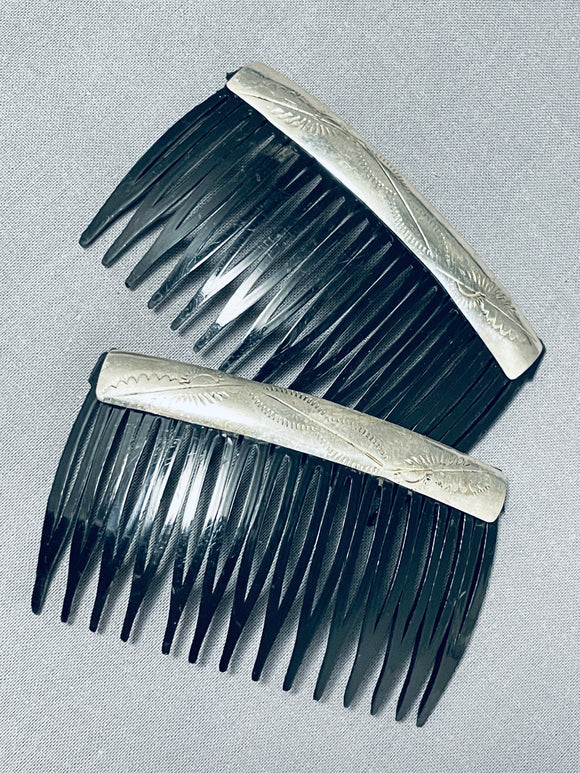 Beautiful Native American Navajo Sterling Silver Set Of Hair Combs-Nativo Arts