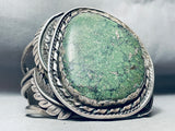 One Of The Largest Best Vintage Native American Navajo Green Turquoise Sterling Silver Bracelet