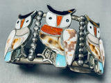 One Of The Best Vintage Native American Zuni Owl Inlay Sterling Silver Bracelet-Nativo Arts