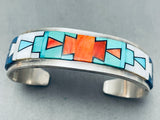 6 Inch Wrist Vintage Native American Navajo Inlay Turquoise Sterling Silver Bracelet-Nativo Arts