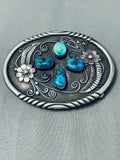 Exceptional Vintage Native American Navajo Swirl Morenci Turquoise Sterling Silver Buckle-Nativo Arts