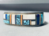 6-1/2' Wrist Vintage Wilbur Yazzie Native American Navajo Sterling Silver Inlay Bracelet-Nativo Arts