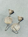 One Of A Kind Vintage Native American Navajo Sterling Silver Dime Bell Earrings-Nativo Arts