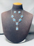 Gasp!! Vintage Native American Navajo Denim Lapis Sterling Silver Necklace Earrings Set-Nativo Arts