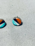 Marvelous Vintage Native American Zuni Blue Gem Turquoise Sterling Silver Earrings-Nativo Arts