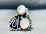 Glorious Vintage Native American Navajo 2 Mother Of Pearl Sterling Silver Ring-Nativo Arts