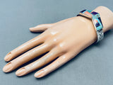 One Of The Best Ever Vintage Native American Navajo Turquoise Inlay Sterling Silver Bracelet-Nativo Arts
