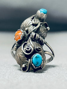 Sensational Vintage Native American Navajo Blue Gem Turquoise Sterling Silver Ring-Nativo Arts