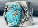 Huge Hand Carved Indian Head Native American Navajo Sterling Silver Bracelet-Nativo Arts