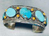 Best Slanted Turquoise!! Vintage Native American Navajo Sterling Silver Bracelet-Nativo Arts
