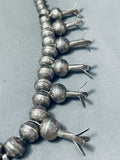Early 1900's Vintage Native American Navajo Hand Tooled Coin Silver Squash Blossom Necklace