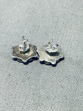 Cute Vintage Native American Zuni Blue Gem Turquoise Sterling Silver Flower Earrings-Nativo Arts