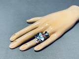 Impressive Vintage Native American Zuni Turquoise Sterling Silver Thunderbird Ring-Nativo Arts