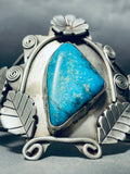 One Of The Most Unique Vintage Native American Navajo Leaf Sterling Silver Turquoise Bracelet-Nativo Arts