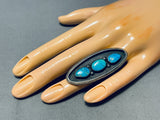Intriguing Vintage Native American Navajo Pilot Mountain Turquoise Sterling Silver Ring-Nativo Arts