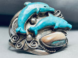 Important Dolphin Vintage Francisco Gomez Sterling Silver Turquoise Bracelet-Nativo Arts