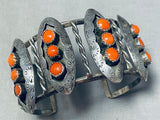 One Of The Coolest Vintage Navajo Coral Sterling Silver Bracelet-Nativo Arts