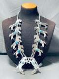 Horse Native American Navajo Turquoise Sterling Silver Squash Blossom Necklace- 190 Grams-Nativo Arts