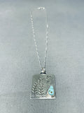 Signed Vintage Native American Navajo Blue Gem Turquoise Sterling Silver Hummingbird Necklace-Nativo Arts