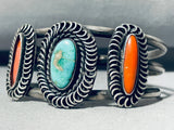 Swirls Galore Vintage Native American Navajo Turquoise Coral Sterling Silver Bracelet-Nativo Arts