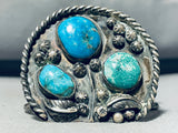 Huge Vintage Native American Navajo Gilbert Turquoise Sterling Silver Bracelet Old-Nativo Arts