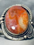 One Of The Best Ever Vintage Native American Navajo Petrified Wood Sterling Silver Bracelet Old-Nativo Arts