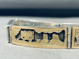 Time Consuming Hand Carved Vintage Native American Navajo Sterling Silver Gold Bracelet-Nativo Arts