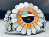 One Of The Most Unique Vintage Native American Zuni Orange Shell Sterling Silver Inlay Bracelet-Nativo Arts