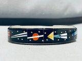6.5 Inch Wrist Native American Navajo Turquoise Coral Jet Sterling Silver Cosmic Inlay Bracelet-Nativo Arts