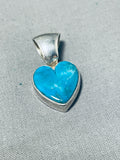 Adorable Vintage Native American Navajo Blue Gem Turquoise Sterling Silver Heart Pendant-Nativo Arts