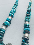Mega Silver Ball Native American Navajo Sterling Turquoise Necklace-Nativo Arts