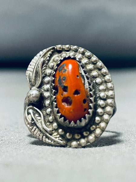 Best Vintage Native American Navajo Coral Sterling Silver Ring