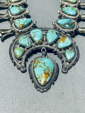Gasp! Vintage Native American Navajo Royston Turquoise Sterling Silver Squash Blossom Necklace-Nativo Arts