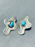 Dropdead Gorgeous Vintage Native American Navajo Turquoise Cross Sterling Silver Earrings-Nativo Arts