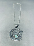Rare Native American Navajo Signed Royston Turquoise Sterling Silver Kokopelli Necklace-Nativo Arts