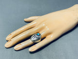 Signed Vintage Native American Navajo Sleeping Beauty Turquoise Sterling Silver Bear Track Ring-Nativo Arts