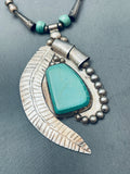 One Of The Biggest Crazy Vintage Native American Navajo Turquoise Leaf Sterling Silver Necklace-Nativo Arts